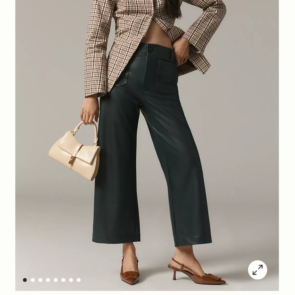 The Colette Faux-Leather Crop Wide-Leg Pants by Maeve Anthropologie 23P